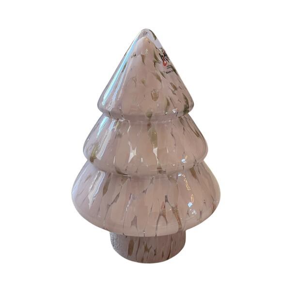 Hand Blown Art Glass CHRISTMAS TREE 9.5in Pastel Pink & White Marbled New - Picture 15 of 15